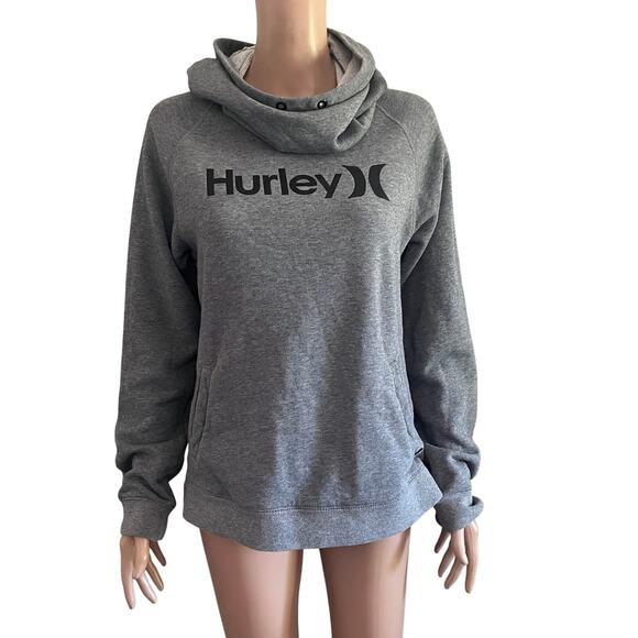 Hurley Hoodie Womens Small Gray Logo Pullover Sweatshirt Funnel Neck Long Sleeve - Picture 4 of 13